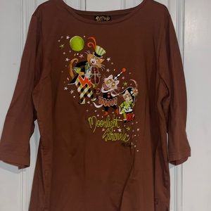 Bob Mackie Wearable Art 2X brown embroidered whimsical moonlight serenade top